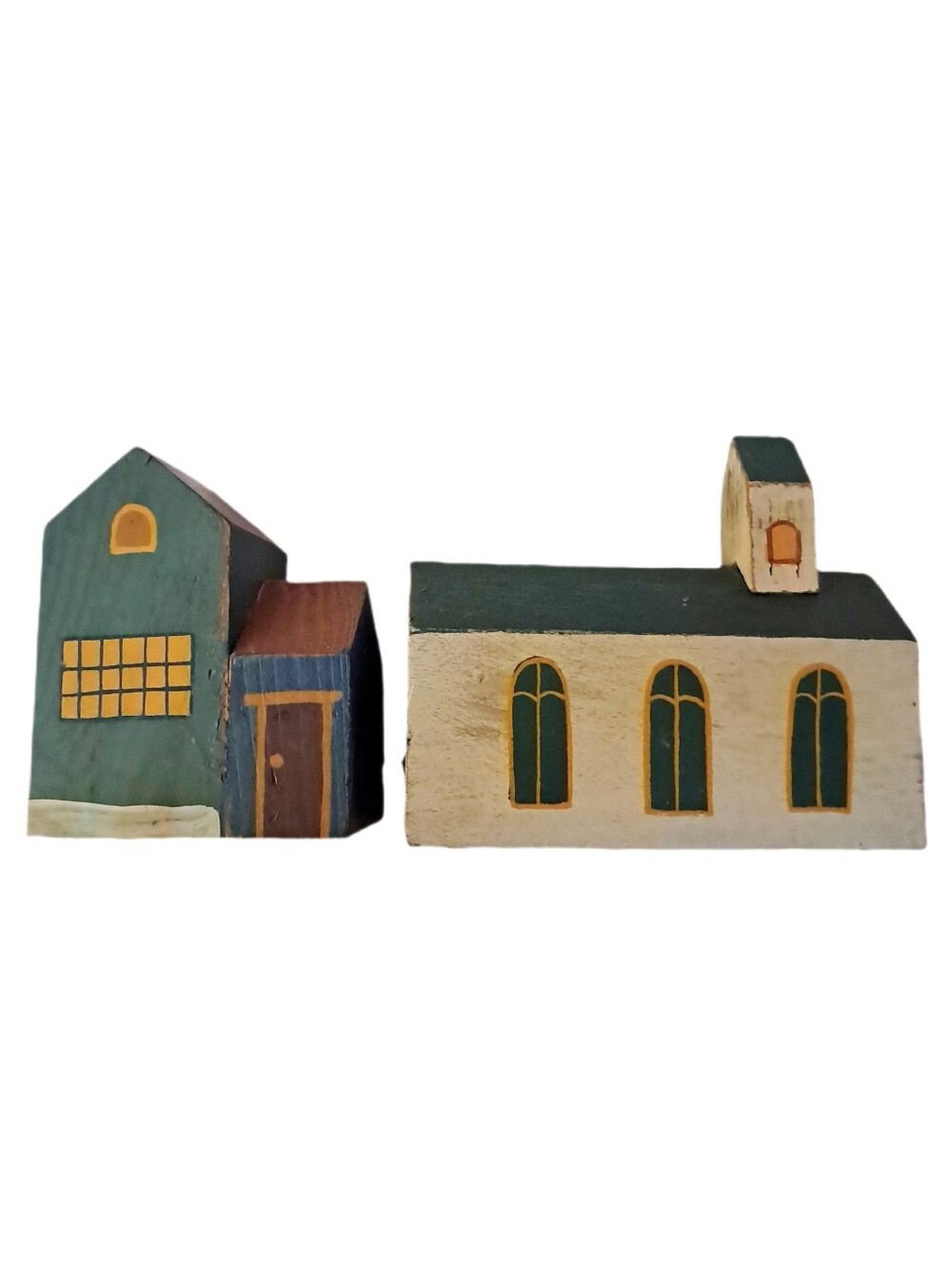 Vintage 2002 Interior Accents Homespun Primitive Wooden Block Houses Set of 2